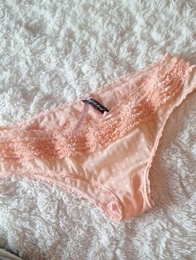 Victoria's Secret Peach Ruffle Bikini Panty - Sheer Dot Mesh